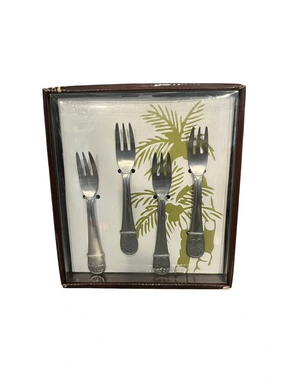 Cambridge Palm Tree Satin Cocktail Forms Set of 4 Stainless New Boxed
